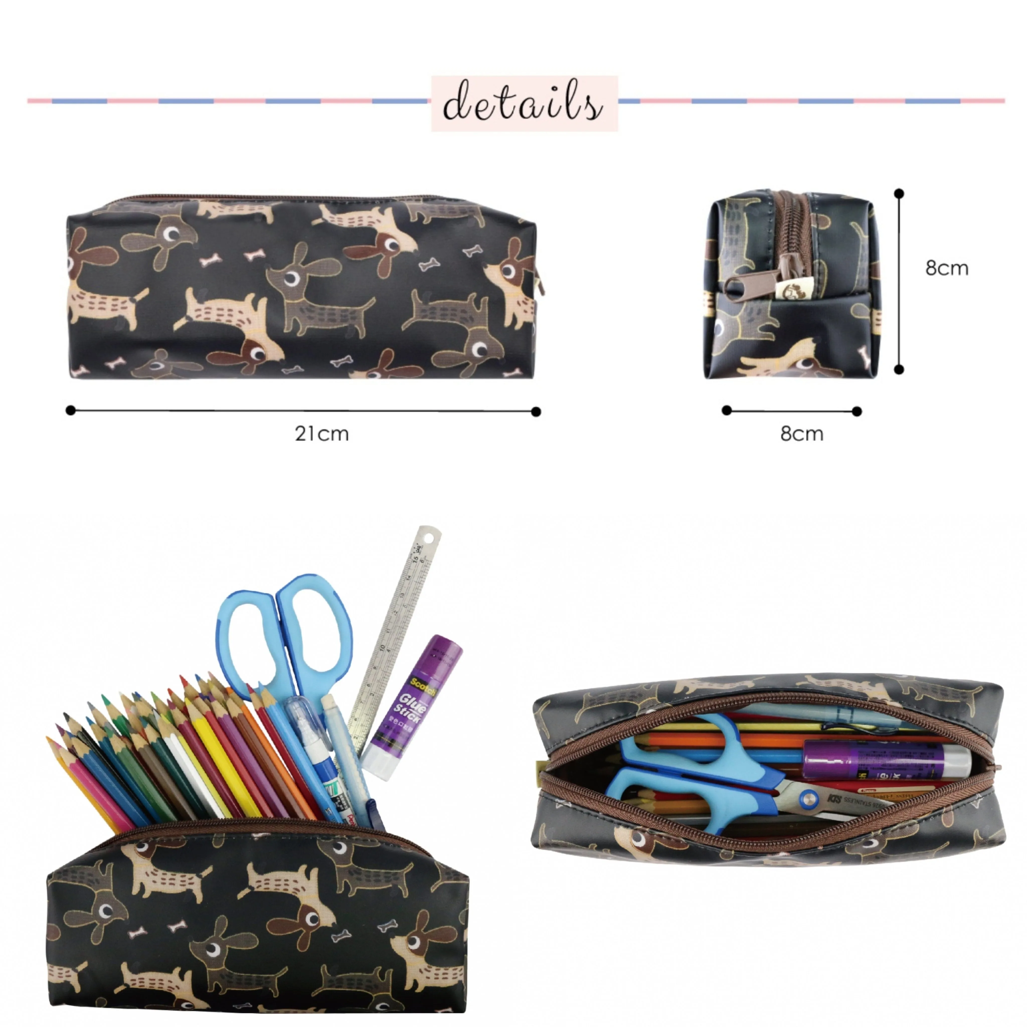 Black Color Me Corgi Large Pencil Case