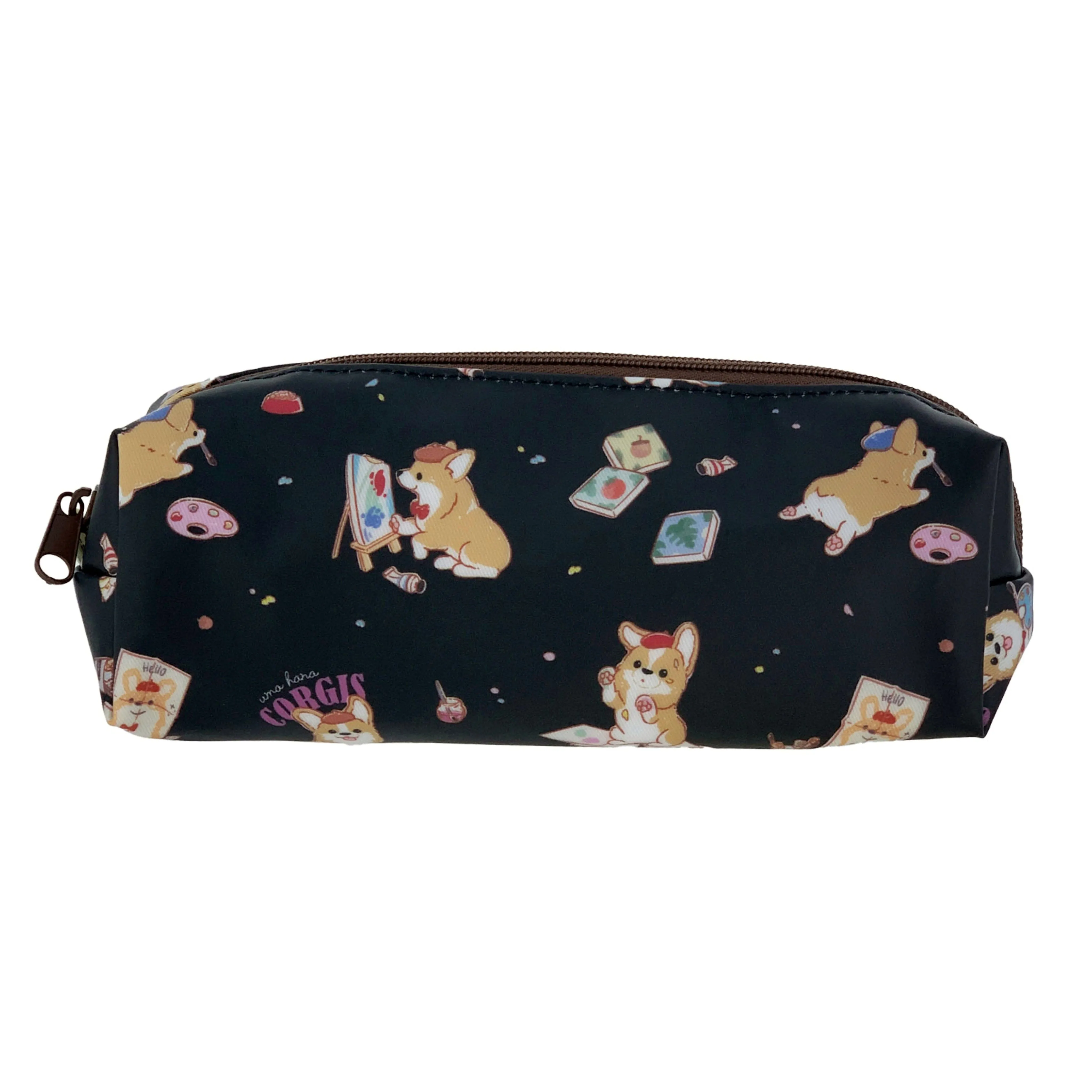 Black Color Me Corgi Large Pencil Case