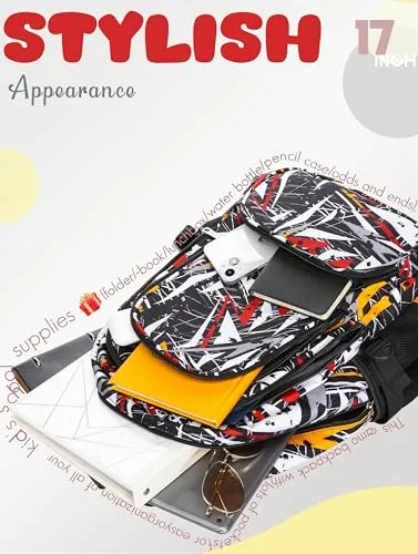 BLUEFAIRY Kids Backpack for Boys Elementary Primary Middle School Book Bags Bookbags Back to School Bags Large Compartment Mochila Escolar para Niños de 8-10 Triangle Black 17”