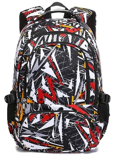 BLUEFAIRY Kids Backpack for Boys Elementary Primary Middle School Book Bags Bookbags Back to School Bags Large Compartment Mochila Escolar para Niños de 8-10 Triangle Black 17”