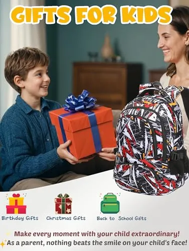BLUEFAIRY Kids Backpack for Boys Elementary Primary Middle School Book Bags Bookbags Back to School Bags Large Compartment Mochila Escolar para Niños de 8-10 Triangle Black 17”