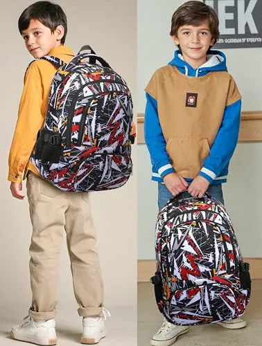 BLUEFAIRY Kids Backpack for Boys Elementary Primary Middle School Book Bags Bookbags Back to School Bags Large Compartment Mochila Escolar para Niños de 8-10 Triangle Black 17”