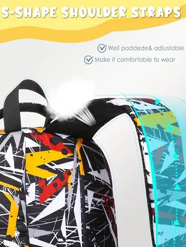 BLUEFAIRY Kids Backpack for Boys Elementary Primary Middle School Book Bags Bookbags Back to School Bags Large Compartment Mochila Escolar para Niños de 8-10 Triangle Black 17”