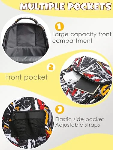 BLUEFAIRY Kids Backpack for Boys Elementary Primary Middle School Book Bags Bookbags Back to School Bags Large Compartment Mochila Escolar para Niños de 8-10 Triangle Black 17”
