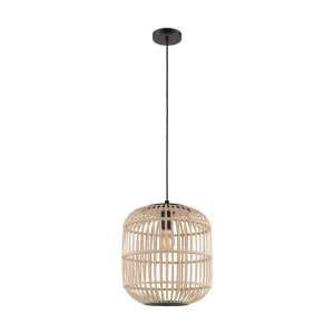 Bordesley 1 Light Large Natural Timber with Black Pendant