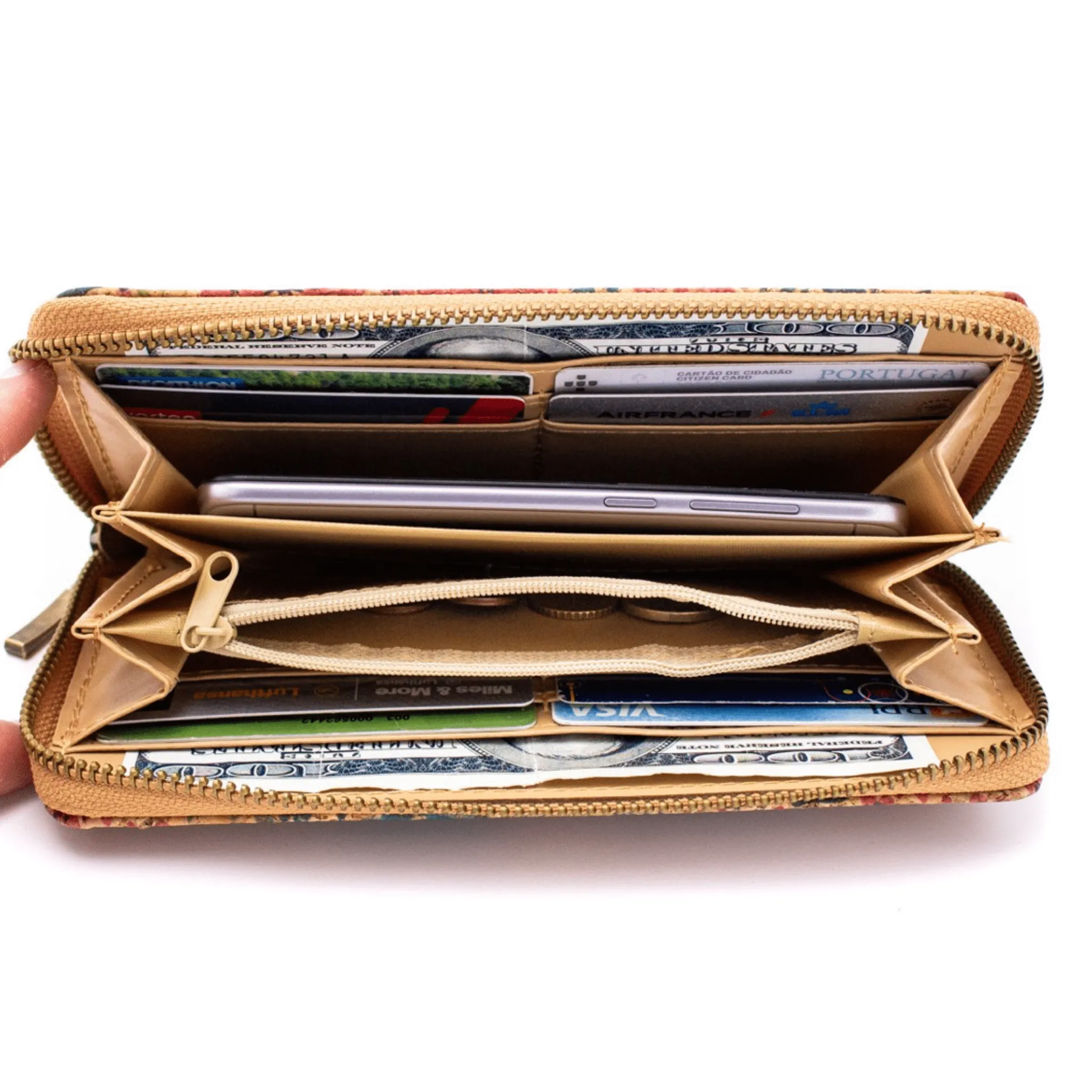 Bright Blue Floral Cork Women's Zipper Wallet