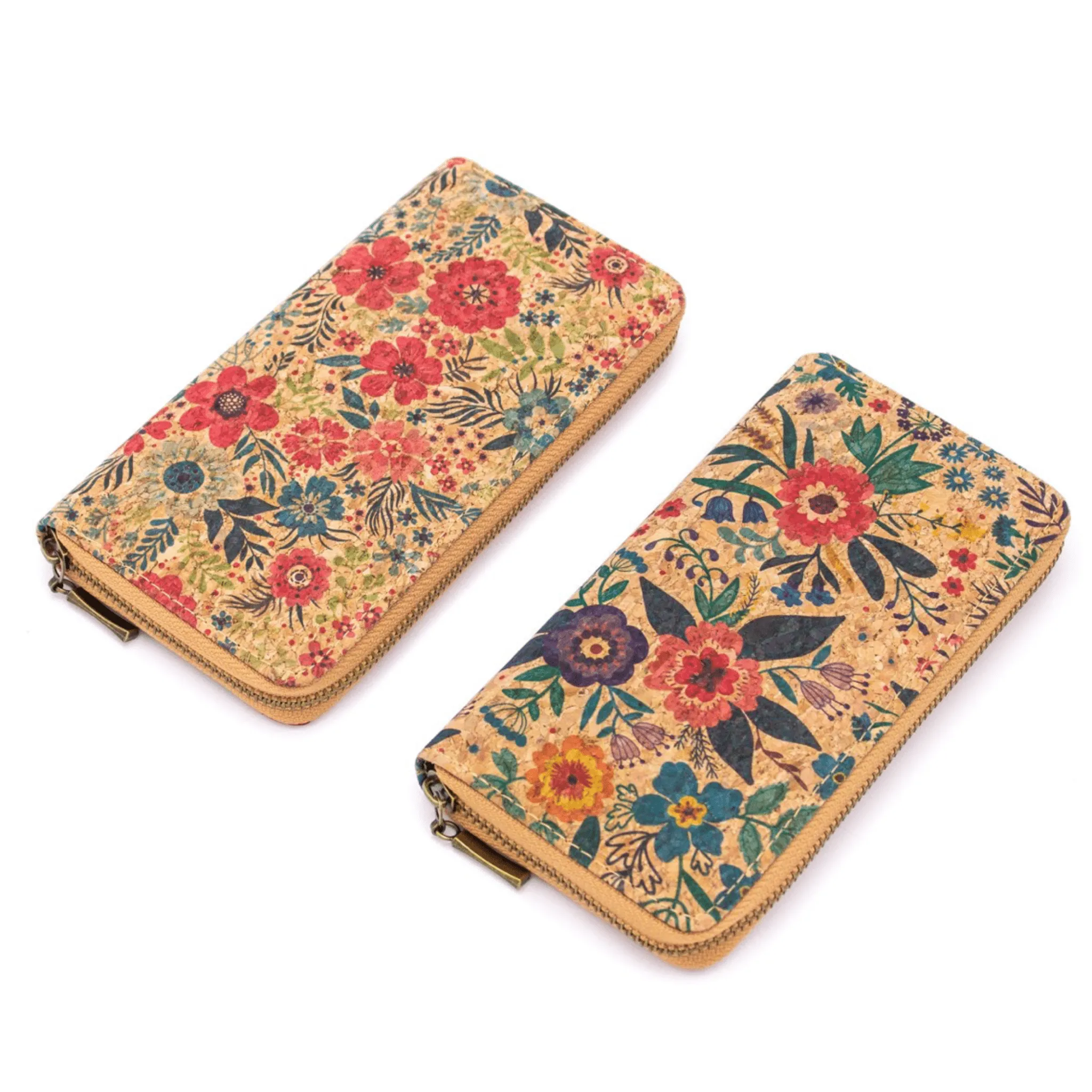 Bright Blue Floral Cork Women's Zipper Wallet