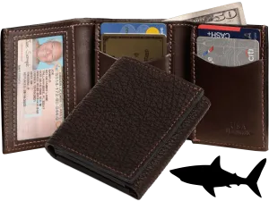 Brown Shark Luxury Designer Exotic Trifold Wallet With ID Window