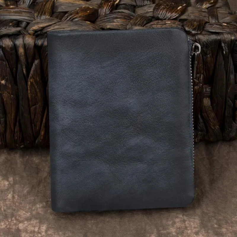 Brown Vintage Bifold Wallet Leather Mens Gray billfold Small Wallet Zipper Card Wallet For Men