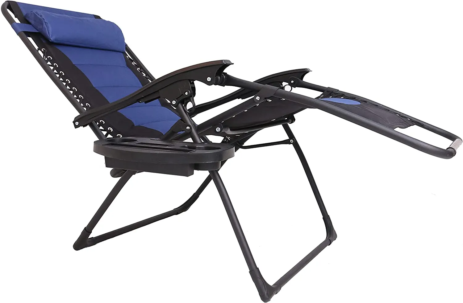 BTEXPERT Oversized Padded Zero Gravity Chair Folding Recliner Case Lounge Outdoor Pool Patio Blue Yard Garden Utility Tray Cup Holder
