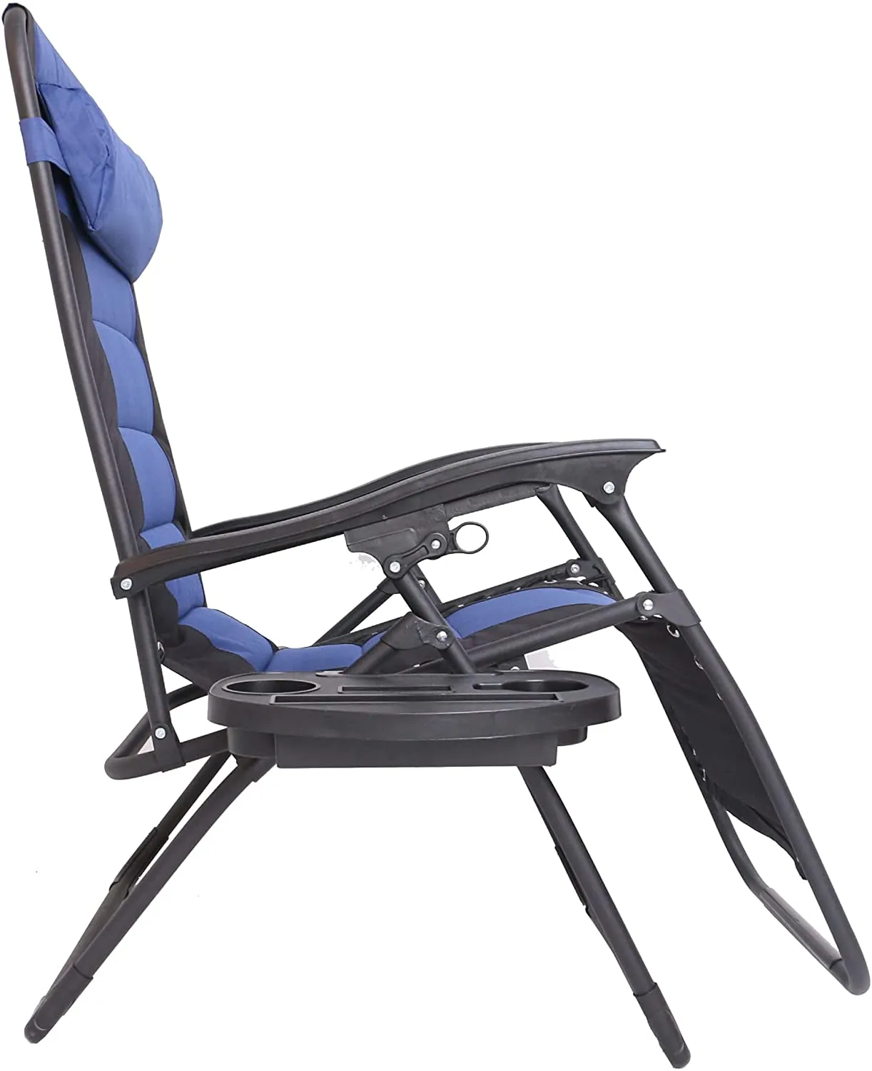 BTEXPERT Oversized Padded Zero Gravity Chair Folding Recliner Case Lounge Outdoor Pool Patio Blue Yard Garden Utility Tray Cup Holder