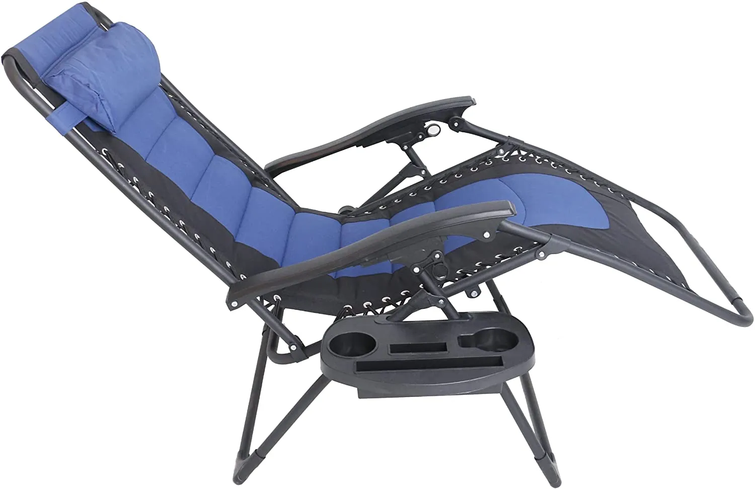 BTEXPERT Oversized Padded Zero Gravity Chair Folding Recliner Case Lounge Outdoor Pool Patio Blue Yard Garden Utility Tray Cup Holder