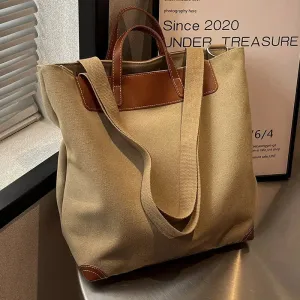 Canvas Leather-Trim Bucket Bag
