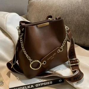 Chain Strap Leather Bucket Bag
