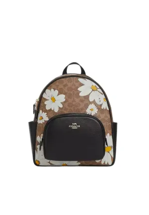 Coach Court Backpack Signature Canvas With Floral Print In Tan Multi CZ599
