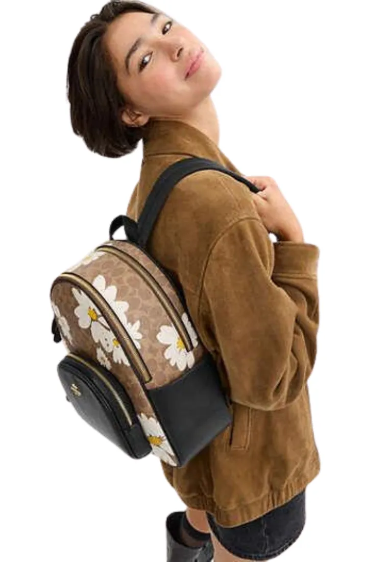 Coach Court Backpack Signature Canvas With Floral Print In Tan Multi CZ599