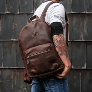 Coffee Brown Leather Backpack
