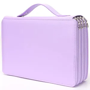 Colored Pencil Case - 200 Slots Pencil Holder with Zipper Closure Deluxe PU Leather Large Capacity Pencil Case for Watercolor Pens or Markers, Pencil Case Organizer for Artist (Purple)