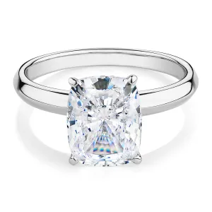 Cushion Radiant solitaire engagement ring with 3.49 carat* diamond simulant in 14 carat white gold