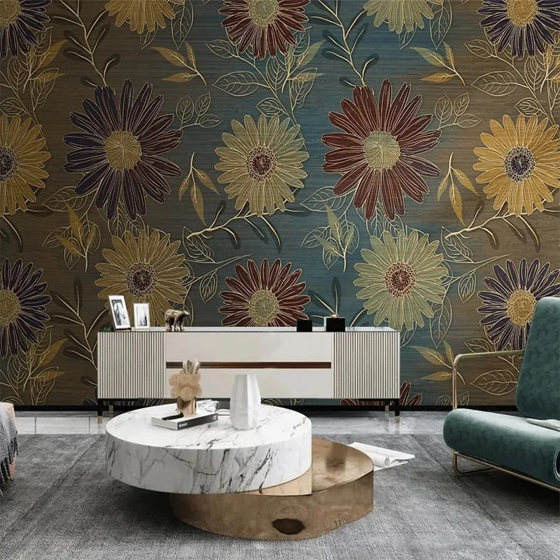 Custom Mural Wallpaper Retro Flowers Plants Pattern (㎡)