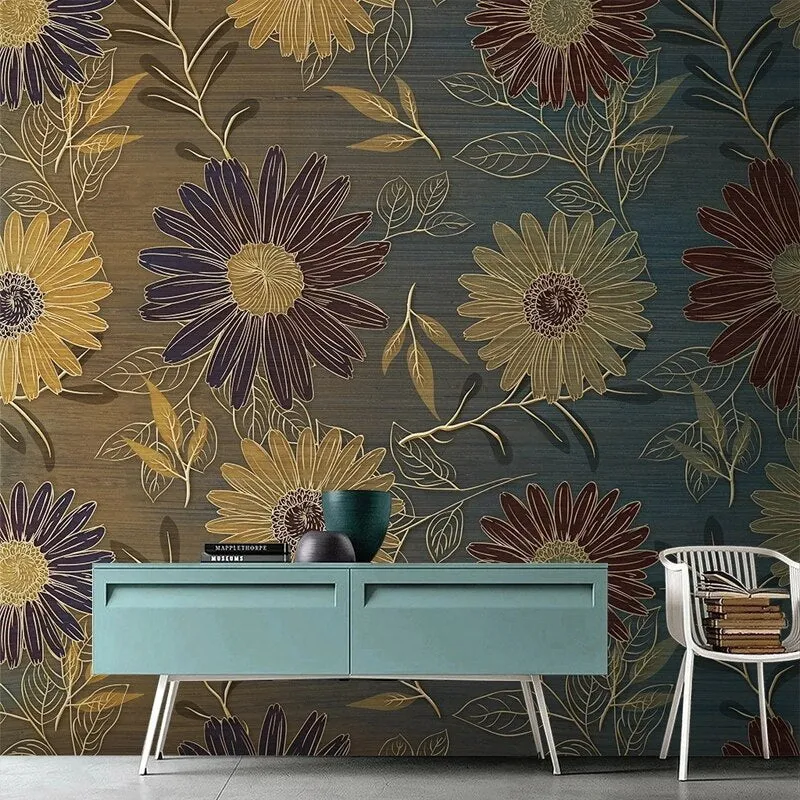 Custom Mural Wallpaper Retro Flowers Plants Pattern (㎡)