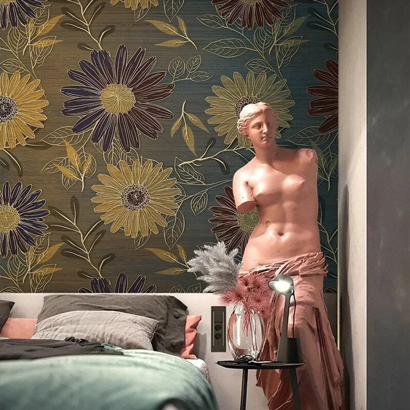 Custom Mural Wallpaper Retro Flowers Plants Pattern (㎡)