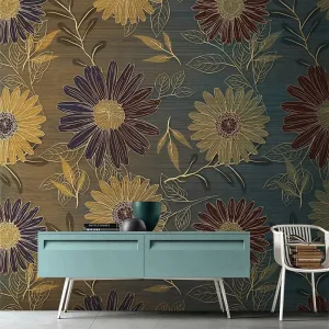 Custom Mural Wallpaper Retro Flowers Plants Pattern (㎡)