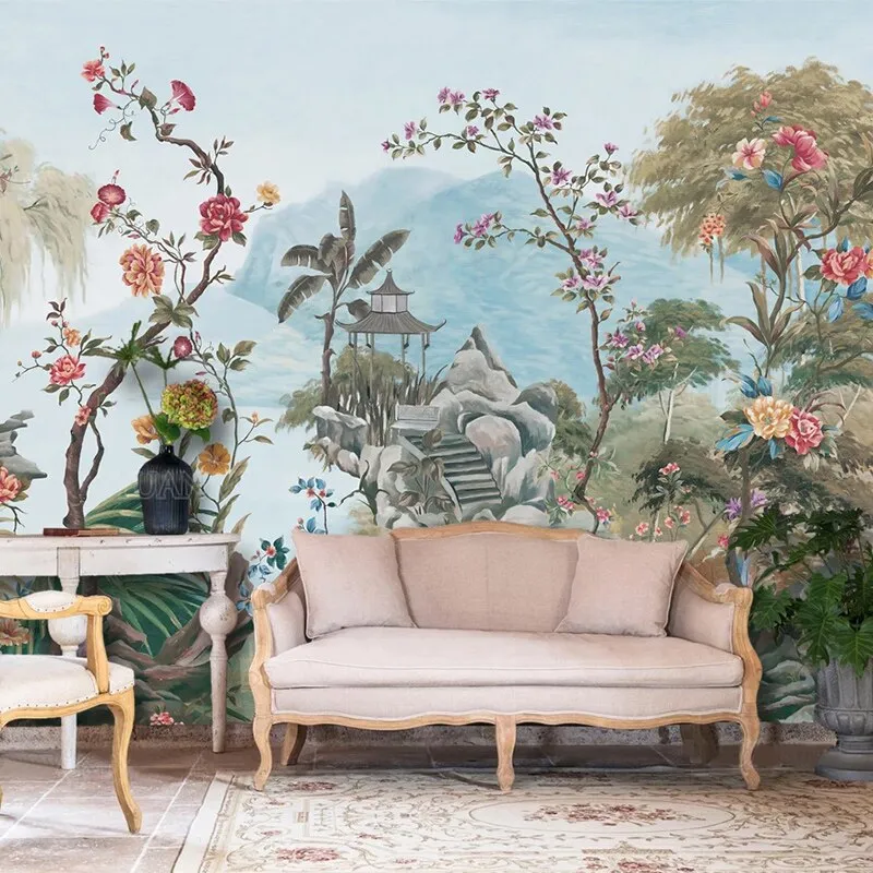 Custom Mural Wallpaper Vintage Courtyard Tropical Plants (㎡)