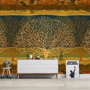 Custom Wallpaper Mural Abstract Art Retro Golden Trees (㎡)