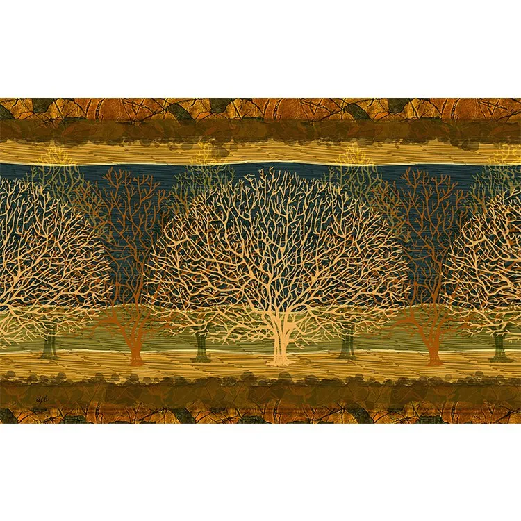 Custom Wallpaper Mural Abstract Art Retro Golden Trees (㎡)