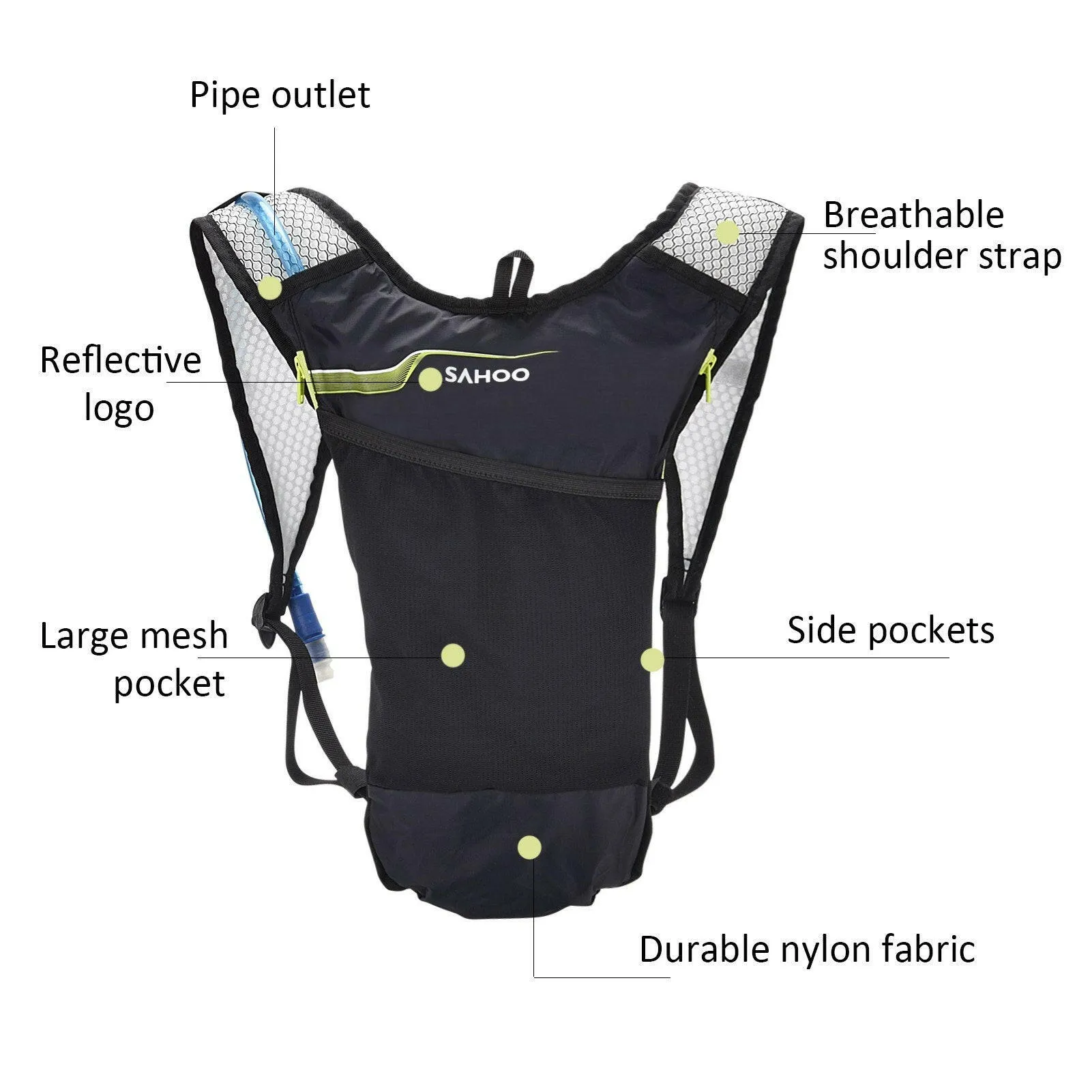 Cycling Backpack Outdoor Running Bag with Drinking Bladder Bicycle Bag Sports Vest Ultralight Riding Bags Women Men Breathable 5L Jogging Travel Daypack Bag   2L Soft Water Flask for Riding Running Hiking Camping
