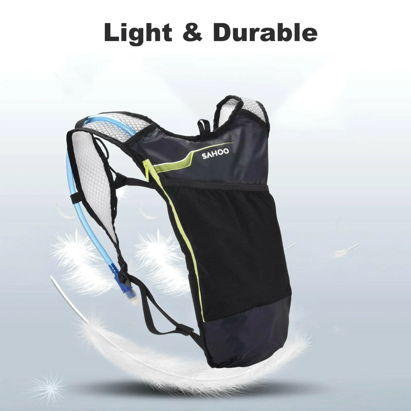 Cycling Backpack Outdoor Running Bag with Drinking Bladder Bicycle Bag Sports Vest Ultralight Riding Bags Women Men Breathable 5L Jogging Travel Daypack Bag   2L Soft Water Flask for Riding Running Hiking Camping