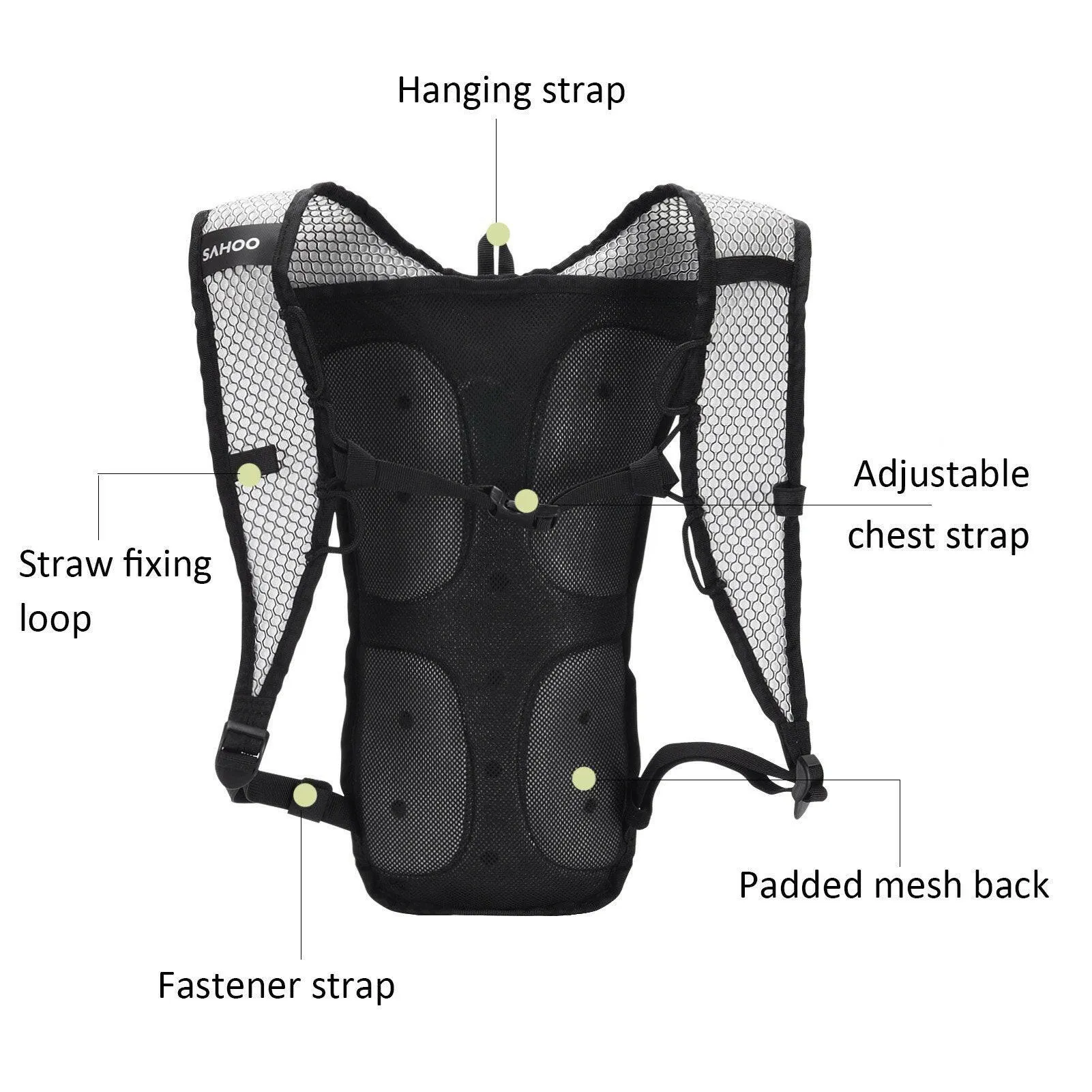 Cycling Backpack Outdoor Running Bag with Drinking Bladder Bicycle Bag Sports Vest Ultralight Riding Bags Women Men Breathable 5L Jogging Travel Daypack Bag   2L Soft Water Flask for Riding Running Hiking Camping