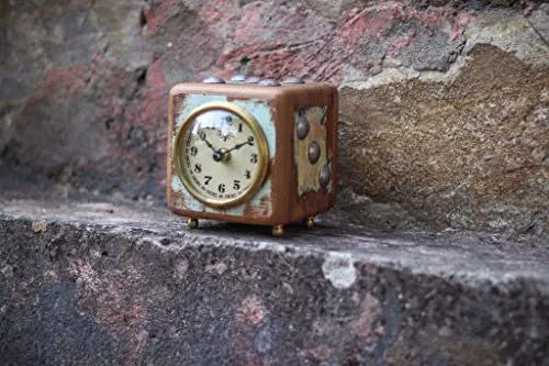 DeKulture Dice Table Clock | Eco-Friendly Reclaimed Wood | Vintage Style | Limited Edition Collectible (12x12x12cm)