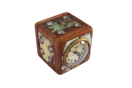 DeKulture Dice Table Clock | Eco-Friendly Reclaimed Wood | Vintage Style | Limited Edition Collectible (12x12x12cm)