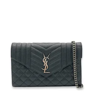 Envelope Wallet On Chain Black in Calfskin, Silver hardware