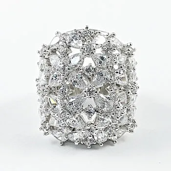 Fancy Mix CZ Pattern Rectangle Brass Ring