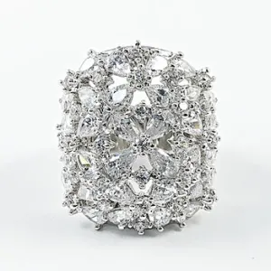 Fancy Mix CZ Pattern Rectangle Brass Ring