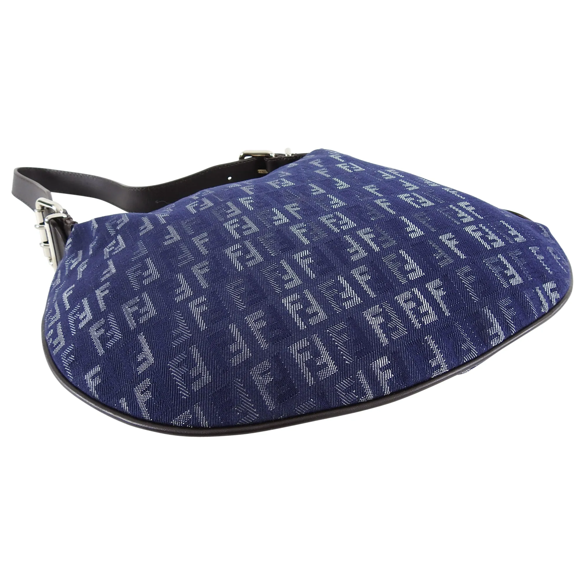 Fendi Denim FF Zucca Logo Zucchino Oyster Bag