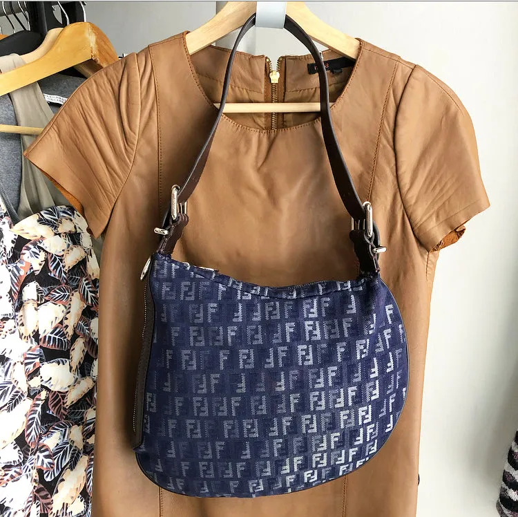 Fendi Denim FF Zucca Logo Zucchino Oyster Bag