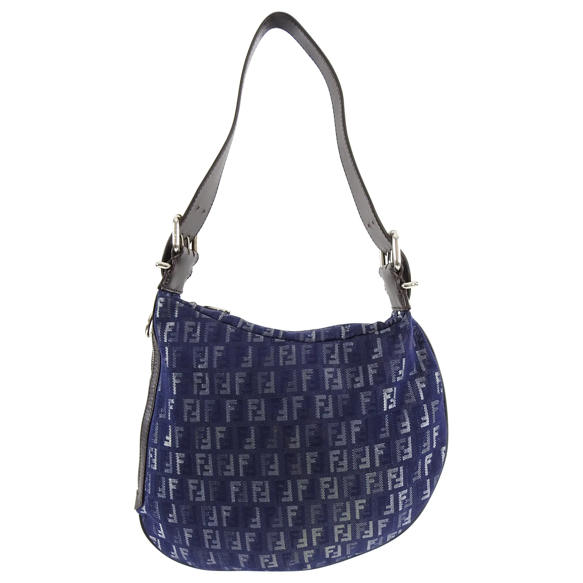Fendi Denim FF Zucca Logo Zucchino Oyster Bag