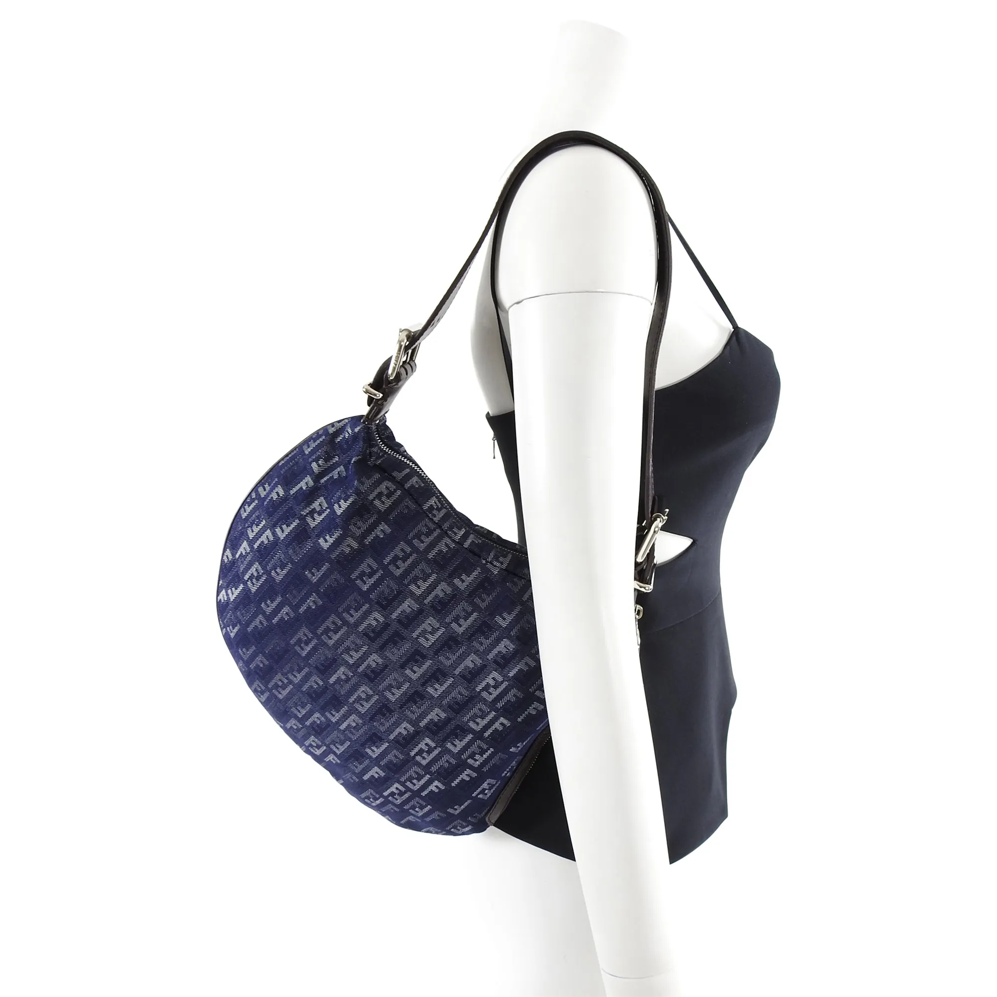 Fendi Denim FF Zucca Logo Zucchino Oyster Bag
