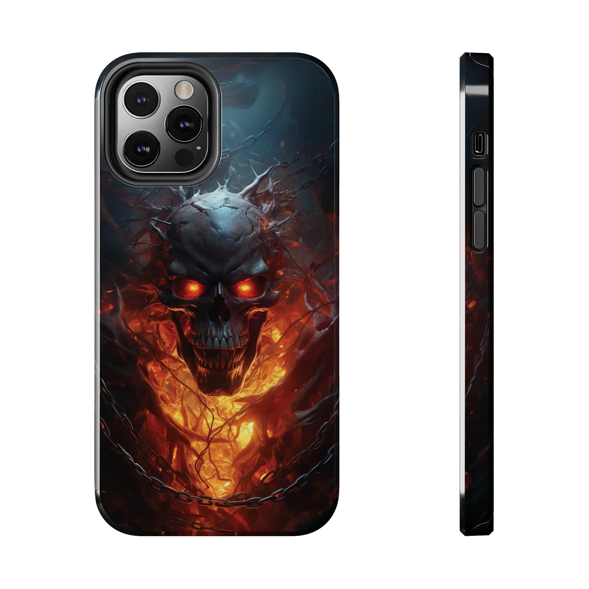 Fiery Skull iPhone Case, Flame Gothic Art Phone Cover, Unique Horror Style iPhone Accessory, Cool Tech Design for iPhone Models, Durable Phone Accessory Protective Cover for iPhone Models, Tough iPhone Case