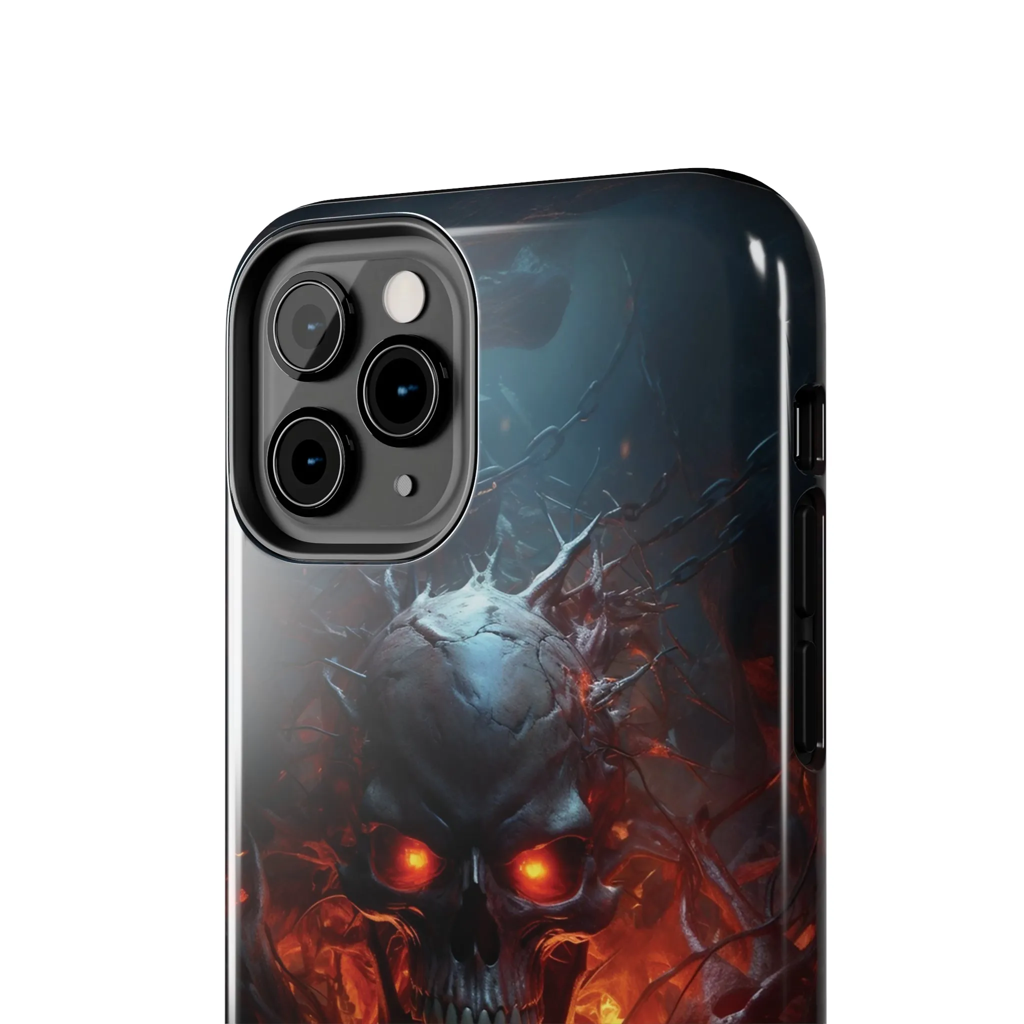 Fiery Skull iPhone Case, Flame Gothic Art Phone Cover, Unique Horror Style iPhone Accessory, Cool Tech Design for iPhone Models, Durable Phone Accessory Protective Cover for iPhone Models, Tough iPhone Case