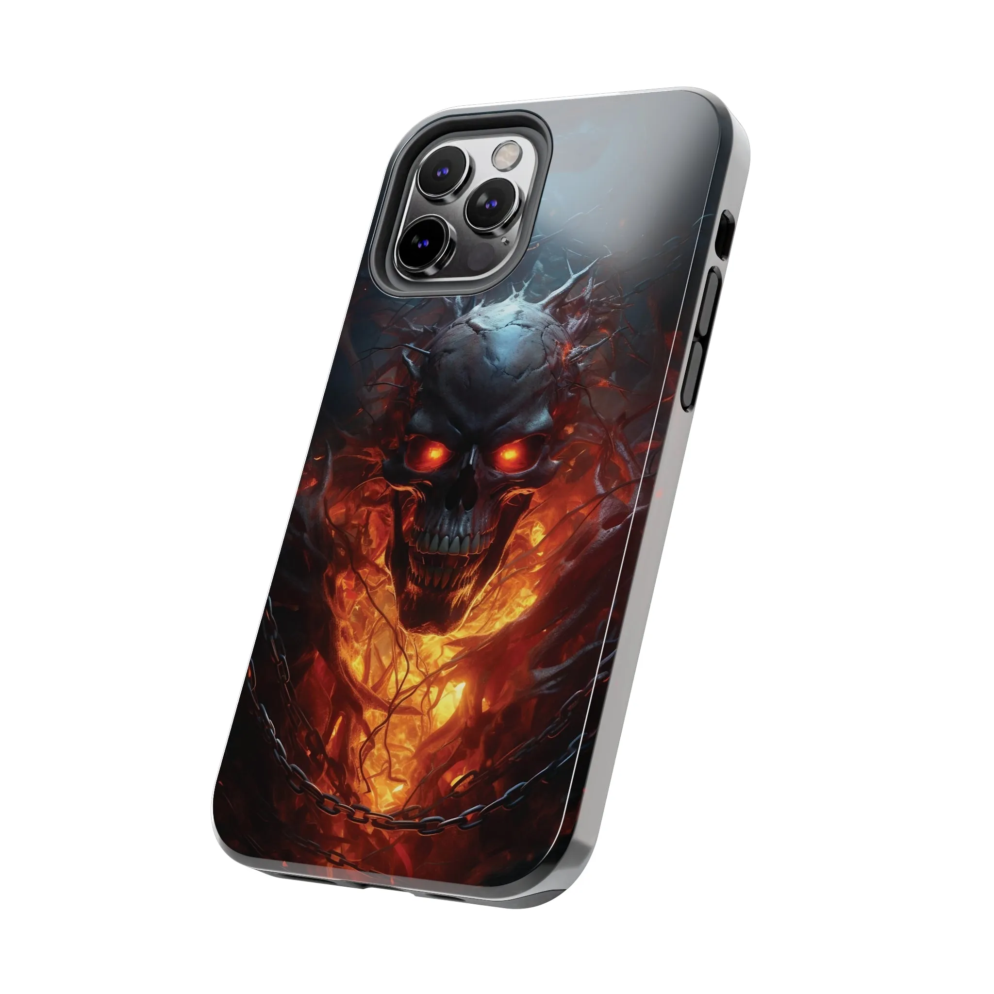 Fiery Skull iPhone Case, Flame Gothic Art Phone Cover, Unique Horror Style iPhone Accessory, Cool Tech Design for iPhone Models, Durable Phone Accessory Protective Cover for iPhone Models, Tough iPhone Case