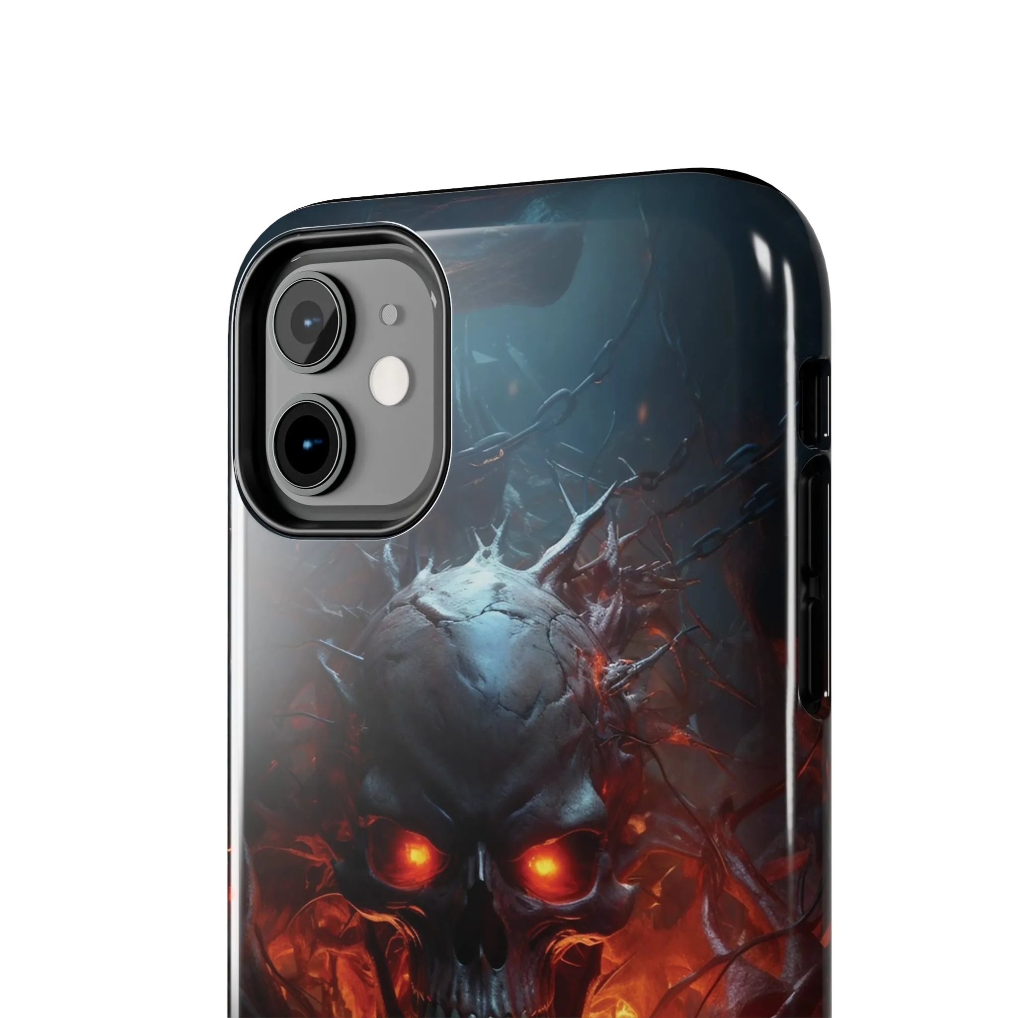 Fiery Skull iPhone Case, Flame Gothic Art Phone Cover, Unique Horror Style iPhone Accessory, Cool Tech Design for iPhone Models, Durable Phone Accessory Protective Cover for iPhone Models, Tough iPhone Case