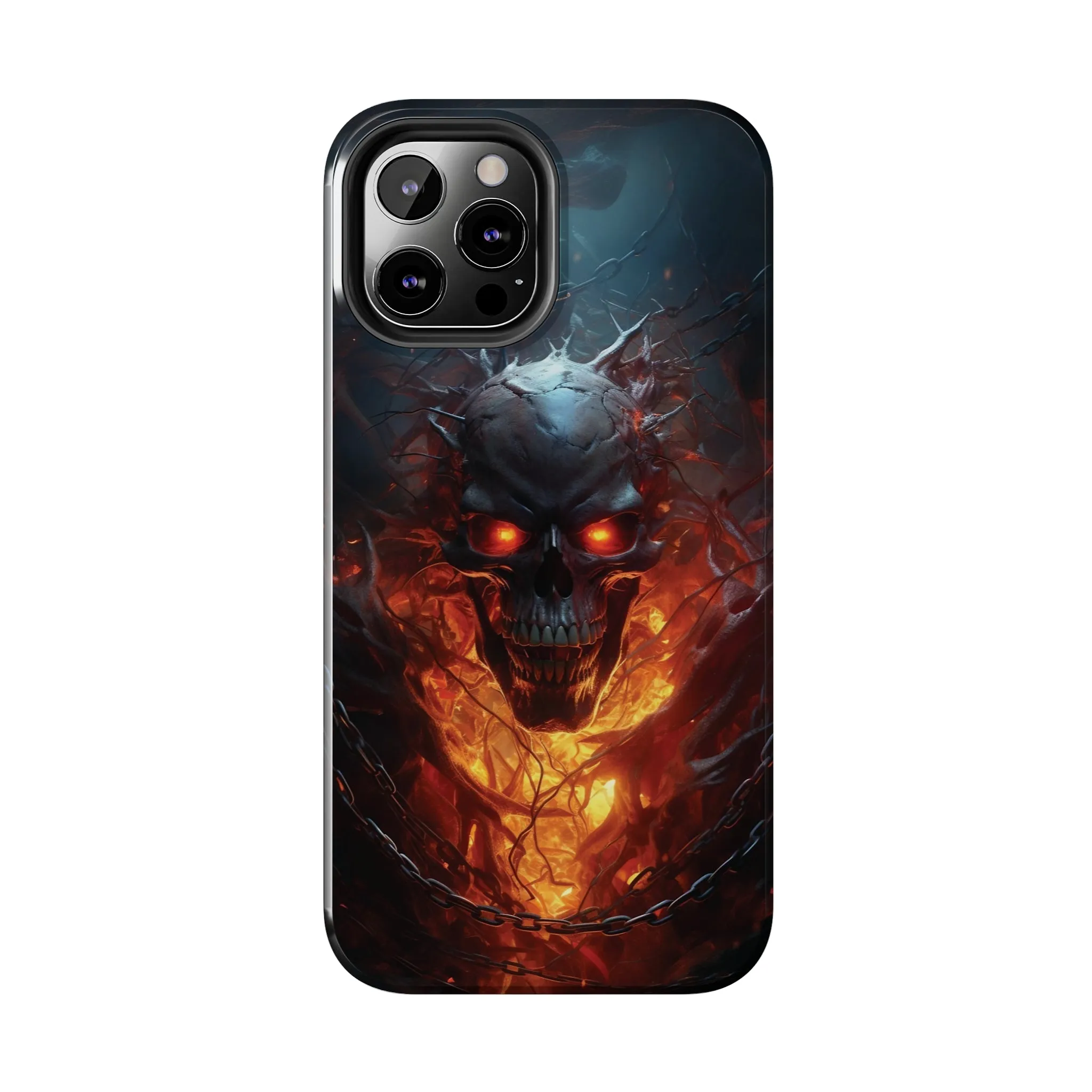 Fiery Skull iPhone Case, Flame Gothic Art Phone Cover, Unique Horror Style iPhone Accessory, Cool Tech Design for iPhone Models, Durable Phone Accessory Protective Cover for iPhone Models, Tough iPhone Case
