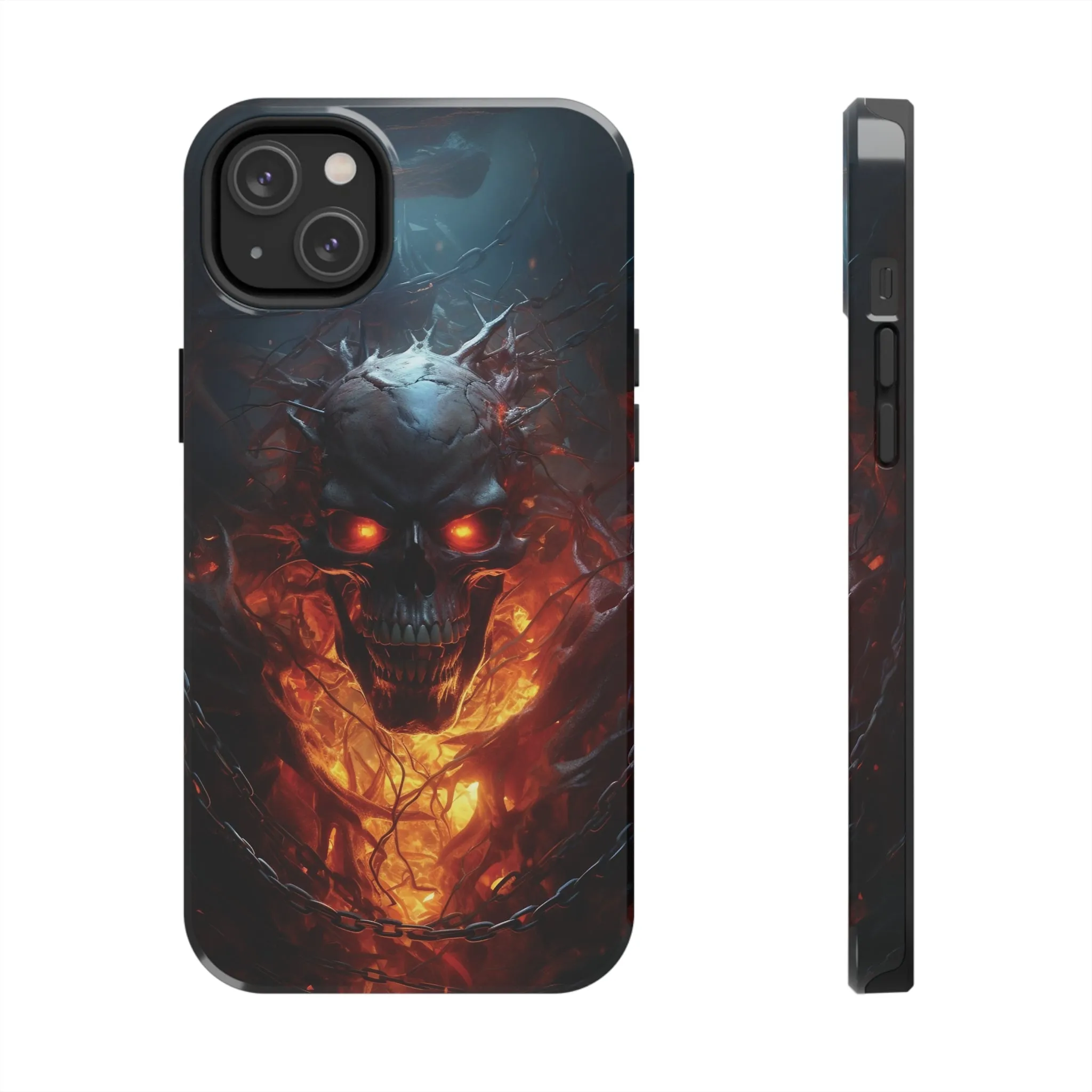 Fiery Skull iPhone Case, Flame Gothic Art Phone Cover, Unique Horror Style iPhone Accessory, Cool Tech Design for iPhone Models, Durable Phone Accessory Protective Cover for iPhone Models, Tough iPhone Case