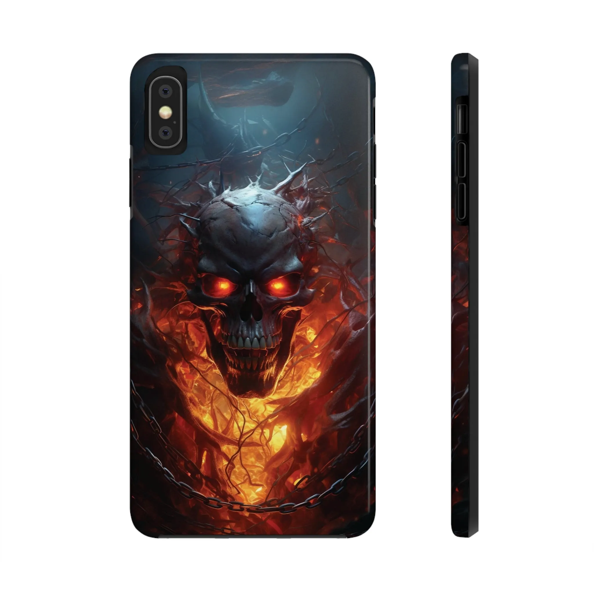 Fiery Skull iPhone Case, Flame Gothic Art Phone Cover, Unique Horror Style iPhone Accessory, Cool Tech Design for iPhone Models, Durable Phone Accessory Protective Cover for iPhone Models, Tough iPhone Case