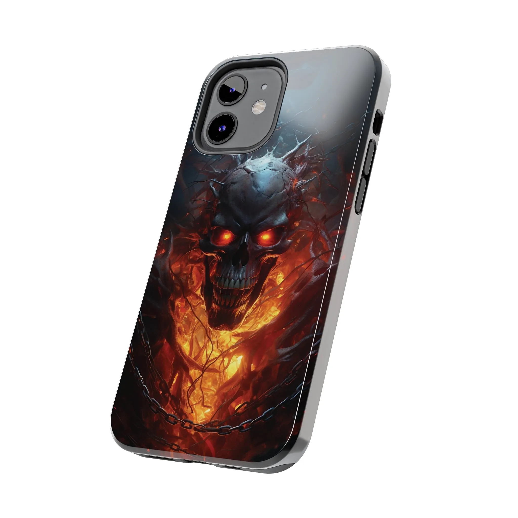 Fiery Skull iPhone Case, Flame Gothic Art Phone Cover, Unique Horror Style iPhone Accessory, Cool Tech Design for iPhone Models, Durable Phone Accessory Protective Cover for iPhone Models, Tough iPhone Case